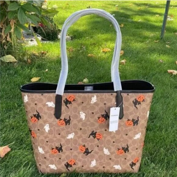 Coach City Tote In Signature Canvas With Halloween Print - Picture 3 of 6
